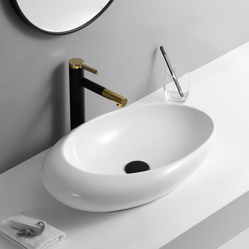 Contemporary Bathroom Sink with Pop-Up Drain Porcelain Oval-Shape Vessel Lavatory Sink Clearhalo 'Bathroom Remodel & Bathroom Fixtures' 'Bathroom Sinks & Faucet Components' 'Bathroom Sinks' 'bathroom_sink' 'Home Improvement' 'home_improvement' 'home_improvement_bathroom_sink' 7208971