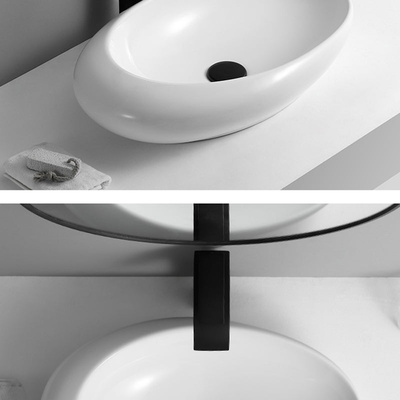 Contemporary Bathroom Sink with Pop-Up Drain Porcelain Oval-Shape Vessel Lavatory Sink Clearhalo 'Bathroom Remodel & Bathroom Fixtures' 'Bathroom Sinks & Faucet Components' 'Bathroom Sinks' 'bathroom_sink' 'Home Improvement' 'home_improvement' 'home_improvement_bathroom_sink' 7208983