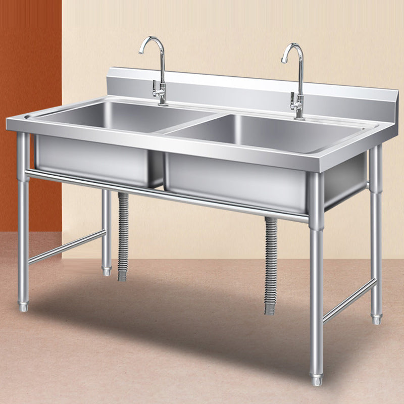 Classic Kitchen Sink Stainless Steel Workstation Sink with Faucet Clearhalo 'Home Improvement' 'home_improvement' 'home_improvement_kitchen_sinks' 'Kitchen Remodel & Kitchen Fixtures' 'Kitchen Sinks & Faucet Components' 'Kitchen Sinks' 'kitchen_sinks' 7209083