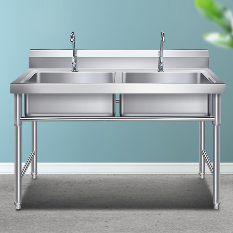 Classic Kitchen Sink Stainless Steel Workstation Sink with Faucet Clearhalo 'Home Improvement' 'home_improvement' 'home_improvement_kitchen_sinks' 'Kitchen Remodel & Kitchen Fixtures' 'Kitchen Sinks & Faucet Components' 'Kitchen Sinks' 'kitchen_sinks' 7209086