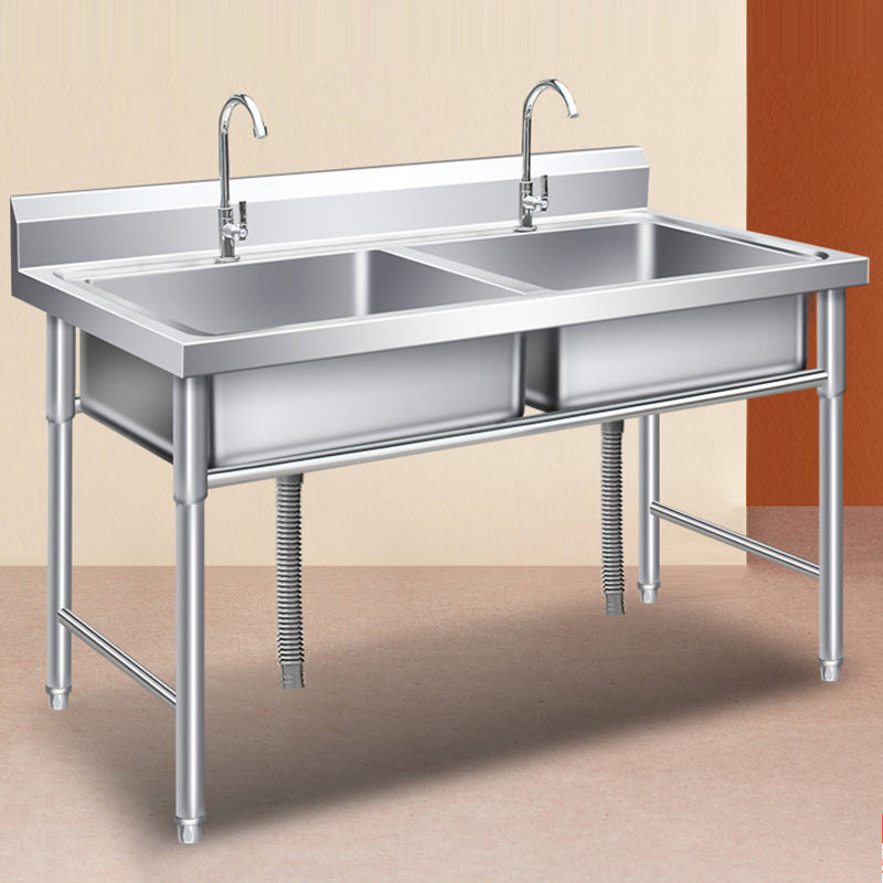 Classic Kitchen Sink Stainless Steel Workstation Sink with Faucet Clearhalo 'Home Improvement' 'home_improvement' 'home_improvement_kitchen_sinks' 'Kitchen Remodel & Kitchen Fixtures' 'Kitchen Sinks & Faucet Components' 'Kitchen Sinks' 'kitchen_sinks' 7209088