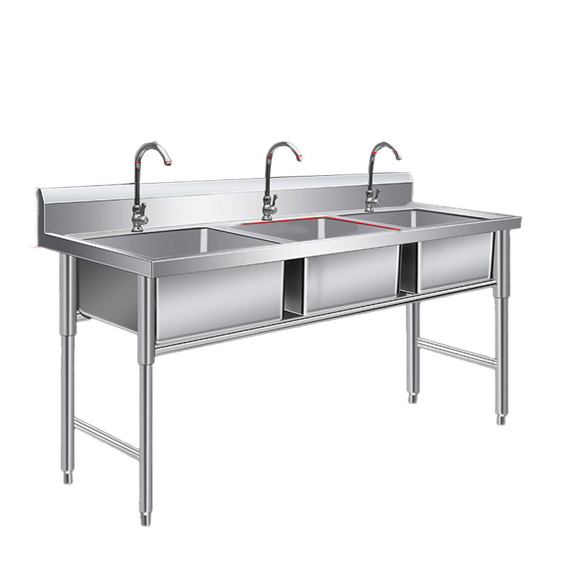 Classic Kitchen Sink Stainless Steel Double Basin Kitchen Sink with Faucets Stainless Steel Sink with Faucet Clearhalo 'Home Improvement' 'home_improvement' 'home_improvement_kitchen_sinks' 'Kitchen Remodel & Kitchen Fixtures' 'Kitchen Sinks & Faucet Components' 'Kitchen Sinks' 'kitchen_sinks' 7209105
