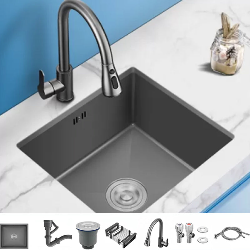 Modern Plain Kitchen Sink Overflow Hole Workstation Sink with Soundproofing Sink with Faucet Pull Out Faucet Clearhalo 'Home Improvement' 'home_improvement' 'home_improvement_kitchen_sinks' 'Kitchen Remodel & Kitchen Fixtures' 'Kitchen Sinks & Faucet Components' 'Kitchen Sinks' 'kitchen_sinks' 7209129