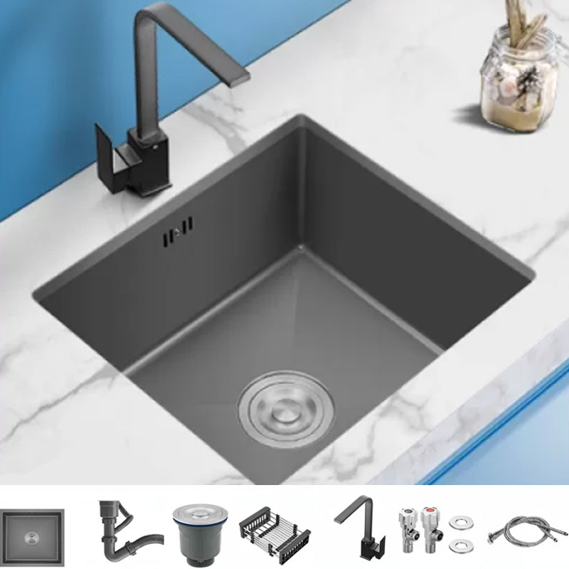 Modern Plain Kitchen Sink Overflow Hole Workstation Sink with Soundproofing Sink with Faucet Seven Character Faucet Clearhalo 'Home Improvement' 'home_improvement' 'home_improvement_kitchen_sinks' 'Kitchen Remodel & Kitchen Fixtures' 'Kitchen Sinks & Faucet Components' 'Kitchen Sinks' 'kitchen_sinks' 7209131