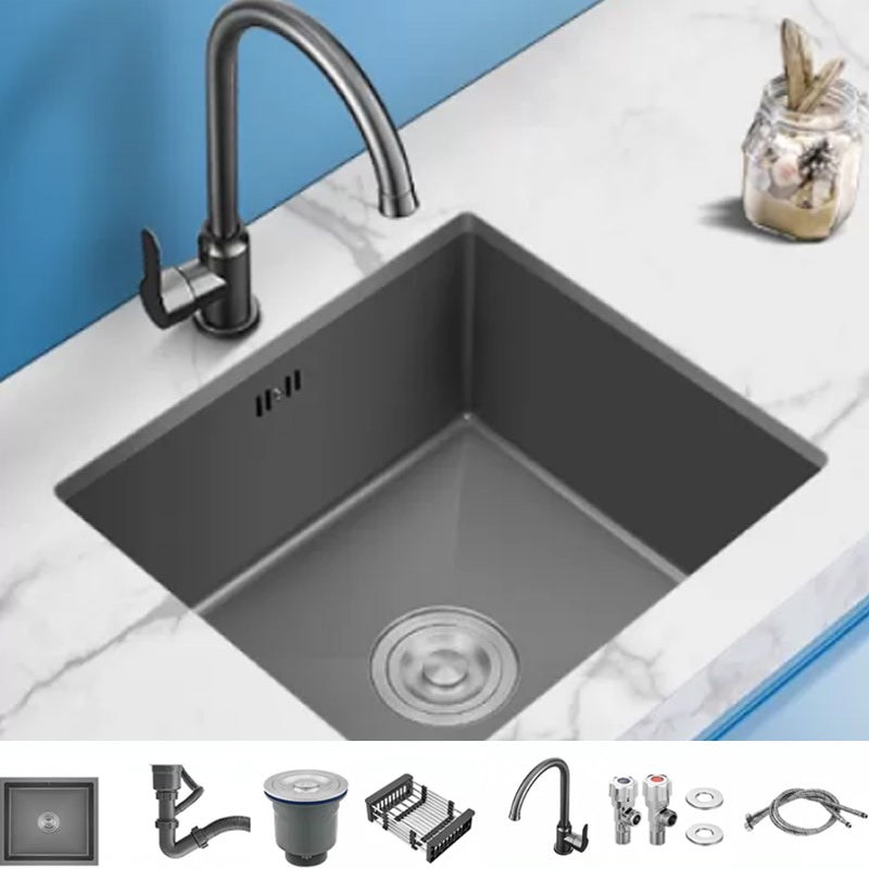 Modern Plain Kitchen Sink Overflow Hole Workstation Sink with Soundproofing Sink with Faucet Gooseneck Faucet Clearhalo 'Home Improvement' 'home_improvement' 'home_improvement_kitchen_sinks' 'Kitchen Remodel & Kitchen Fixtures' 'Kitchen Sinks & Faucet Components' 'Kitchen Sinks' 'kitchen_sinks' 7209133