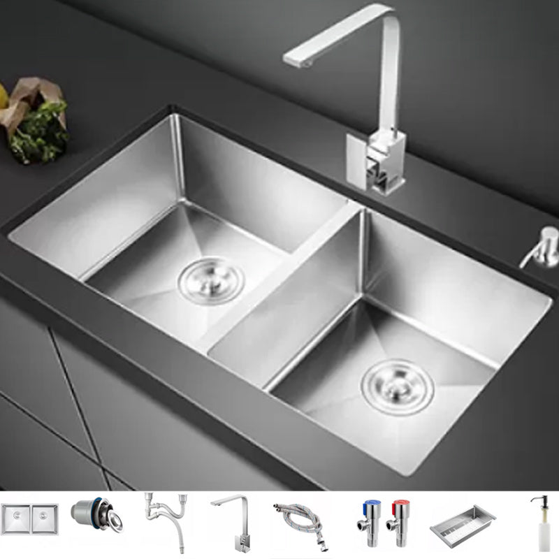 Modern Undermount Kitchen Sink Stainless Steel Kitchen Sink with Faucet Sink with Faucet Seven Character Faucet Clearhalo 'Home Improvement' 'home_improvement' 'home_improvement_kitchen_sinks' 'Kitchen Remodel & Kitchen Fixtures' 'Kitchen Sinks & Faucet Components' 'Kitchen Sinks' 'kitchen_sinks' 7209168