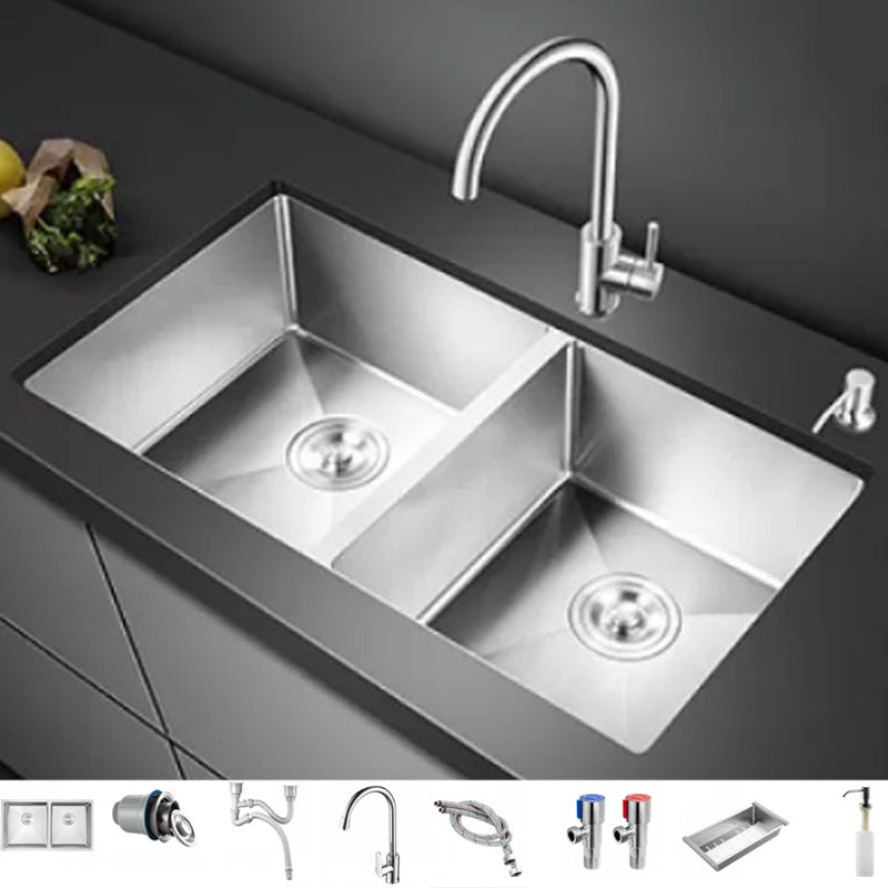 Modern Undermount Kitchen Sink Stainless Steel Kitchen Sink with Faucet Sink with Faucet Gooseneck Faucet Clearhalo 'Home Improvement' 'home_improvement' 'home_improvement_kitchen_sinks' 'Kitchen Remodel & Kitchen Fixtures' 'Kitchen Sinks & Faucet Components' 'Kitchen Sinks' 'kitchen_sinks' 7209170