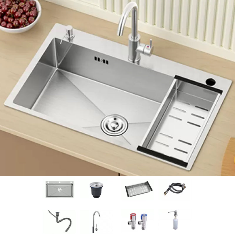 Modern Workstation Sink Stainless Steel with Basket Strainer and Faucet Kitchen Sink Sink with Faucet Round Faucet Clearhalo 'Home Improvement' 'home_improvement' 'home_improvement_kitchen_sinks' 'Kitchen Remodel & Kitchen Fixtures' 'Kitchen Sinks & Faucet Components' 'Kitchen Sinks' 'kitchen_sinks' 7209194