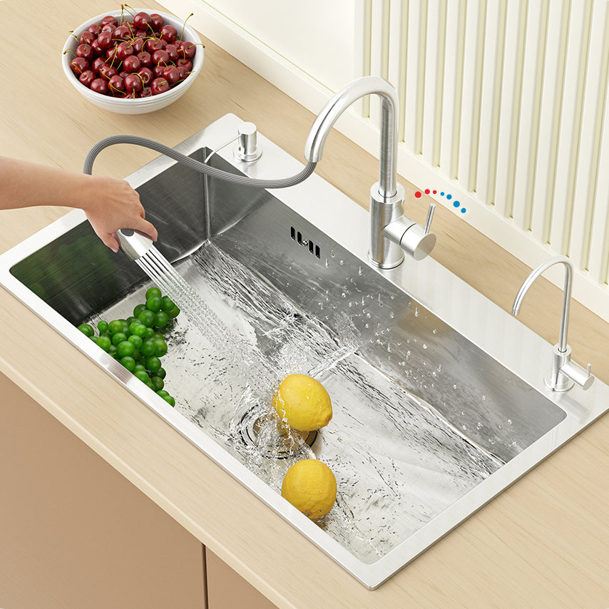 Modern Workstation Sink Stainless Steel with Basket Strainer and Faucet Kitchen Sink Clearhalo 'Home Improvement' 'home_improvement' 'home_improvement_kitchen_sinks' 'Kitchen Remodel & Kitchen Fixtures' 'Kitchen Sinks & Faucet Components' 'Kitchen Sinks' 'kitchen_sinks' 7209203