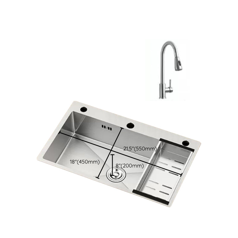 Modern Workstation Sink Stainless Steel with Basket Strainer and Faucet Kitchen Sink Clearhalo 'Home Improvement' 'home_improvement' 'home_improvement_kitchen_sinks' 'Kitchen Remodel & Kitchen Fixtures' 'Kitchen Sinks & Faucet Components' 'Kitchen Sinks' 'kitchen_sinks' 7209217