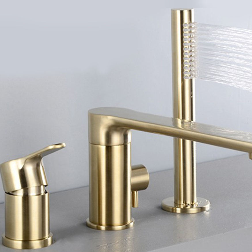 Modern Square Brass Tub Faucet with Hand Shower Bathroom Faucet Clearhalo 'Bathroom Remodel & Bathroom Fixtures' 'Bathtub Faucets' 'bathtub_faucets' 'Home Improvement' 'home_improvement' 'home_improvement_bathtub_faucets' 7209314