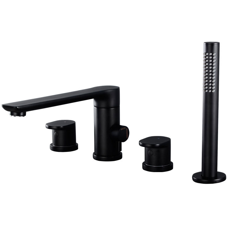 Modern Square Brass Tub Faucet with Hand Shower Bathroom Faucet Black 4 Hole Faucets Clearhalo 'Bathroom Remodel & Bathroom Fixtures' 'Bathtub Faucets' 'bathtub_faucets' 'Home Improvement' 'home_improvement' 'home_improvement_bathtub_faucets' 7209315