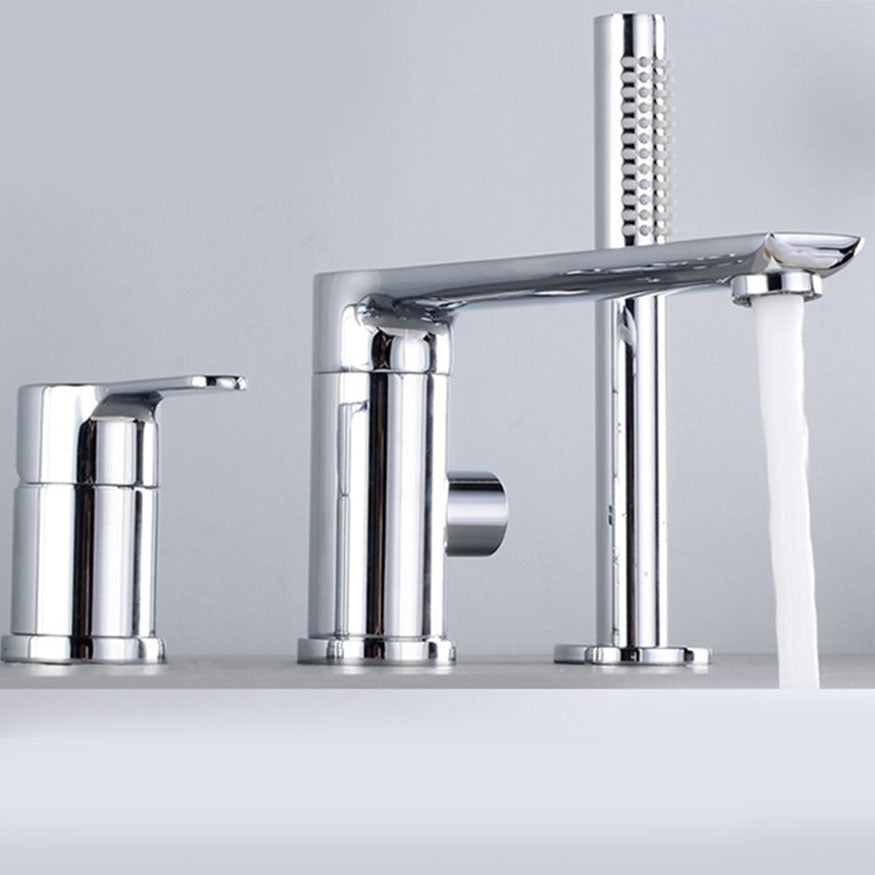 Modern Square Brass Tub Faucet with Hand Shower Bathroom Faucet Clearhalo 'Bathroom Remodel & Bathroom Fixtures' 'Bathtub Faucets' 'bathtub_faucets' 'Home Improvement' 'home_improvement' 'home_improvement_bathtub_faucets' 7209317