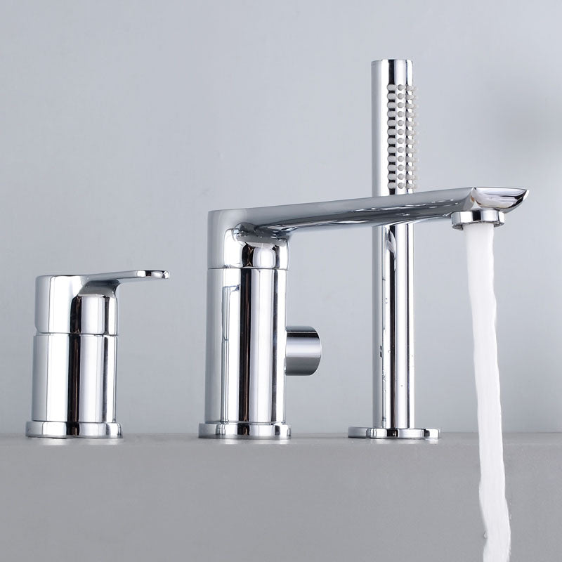 Modern Square Brass Tub Faucet with Hand Shower Bathroom Faucet Chrome 3 Hole Faucets Clearhalo 'Bathroom Remodel & Bathroom Fixtures' 'Bathtub Faucets' 'bathtub_faucets' 'Home Improvement' 'home_improvement' 'home_improvement_bathtub_faucets' 7209318