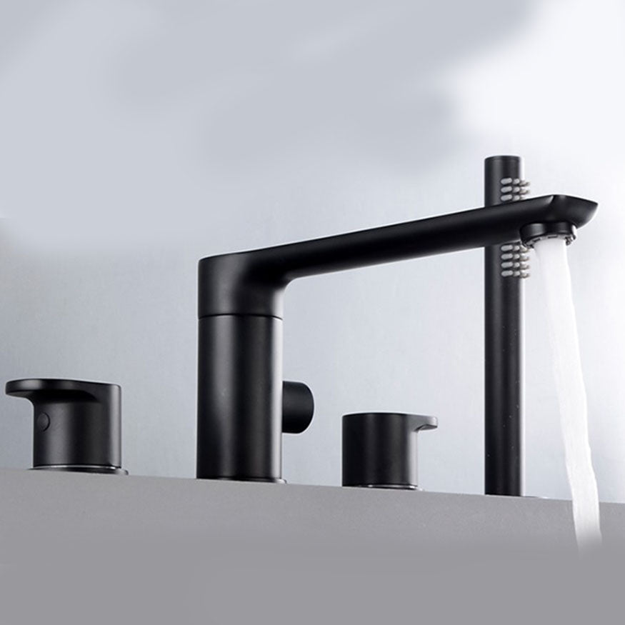 Modern Square Brass Tub Faucet with Hand Shower Bathroom Faucet Clearhalo 'Bathroom Remodel & Bathroom Fixtures' 'Bathtub Faucets' 'bathtub_faucets' 'Home Improvement' 'home_improvement' 'home_improvement_bathtub_faucets' 7209319