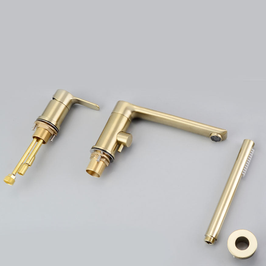 Modern Square Brass Tub Faucet with Hand Shower Bathroom Faucet Clearhalo 'Bathroom Remodel & Bathroom Fixtures' 'Bathtub Faucets' 'bathtub_faucets' 'Home Improvement' 'home_improvement' 'home_improvement_bathtub_faucets' 7209323