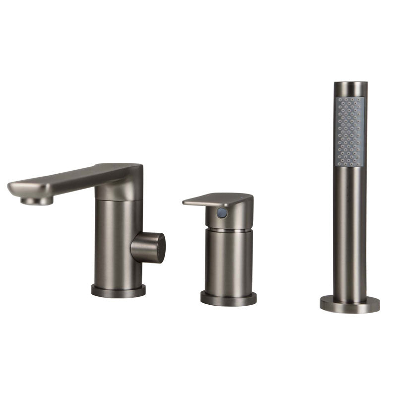 Modern Square Brass Tub Faucet with Hand Shower Bathroom Faucet Gun Grey 3 Hole Faucets Clearhalo 'Bathroom Remodel & Bathroom Fixtures' 'Bathtub Faucets' 'bathtub_faucets' 'Home Improvement' 'home_improvement' 'home_improvement_bathtub_faucets' 7209330