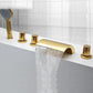 Modern Waterfall Spout Tub Faucet Bathroom Low Arc Bathtub Faucet Clearhalo 'Bathroom Remodel & Bathroom Fixtures' 'Bathtub Faucets' 'bathtub_faucets' 'Home Improvement' 'home_improvement' 'home_improvement_bathtub_faucets' 7209336