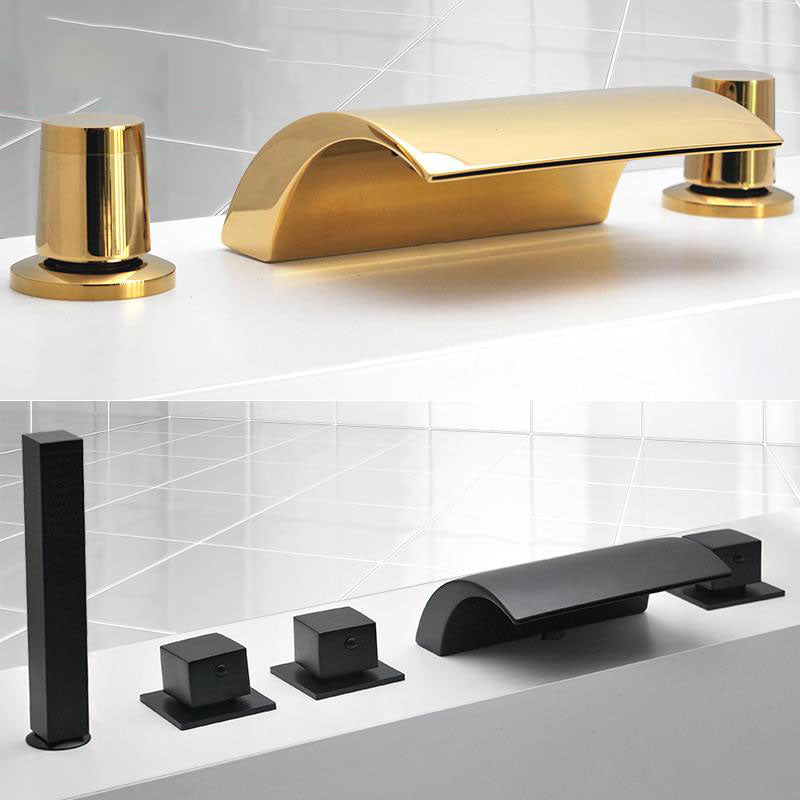 Modern Waterfall Spout Tub Faucet Bathroom Low Arc Bathtub Faucet Clearhalo 'Bathroom Remodel & Bathroom Fixtures' 'Bathtub Faucets' 'bathtub_faucets' 'Home Improvement' 'home_improvement' 'home_improvement_bathtub_faucets' 7209338