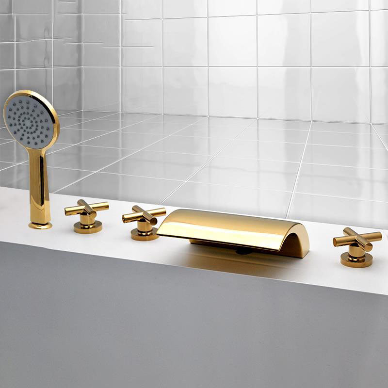 Modern Waterfall Spout Tub Faucet Bathroom Low Arc Bathtub Faucet Clearhalo 'Bathroom Remodel & Bathroom Fixtures' 'Bathtub Faucets' 'bathtub_faucets' 'Home Improvement' 'home_improvement' 'home_improvement_bathtub_faucets' 7209342
