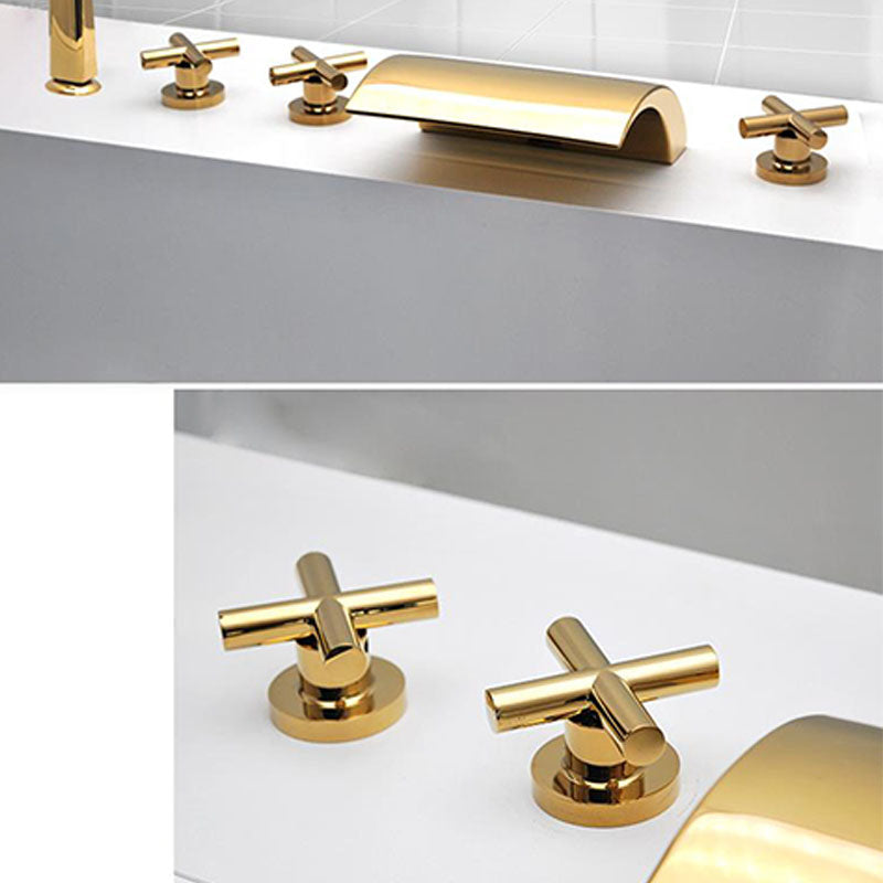 Modern Waterfall Spout Tub Faucet Bathroom Low Arc Bathtub Faucet Clearhalo 'Bathroom Remodel & Bathroom Fixtures' 'Bathtub Faucets' 'bathtub_faucets' 'Home Improvement' 'home_improvement' 'home_improvement_bathtub_faucets' 7209346