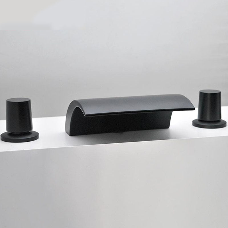Modern Waterfall Spout Tub Faucet Bathroom Low Arc Bathtub Faucet Black Tapered Handle Hand Shower Not Included Clearhalo 'Bathroom Remodel & Bathroom Fixtures' 'Bathtub Faucets' 'bathtub_faucets' 'Home Improvement' 'home_improvement' 'home_improvement_bathtub_faucets' 7209350