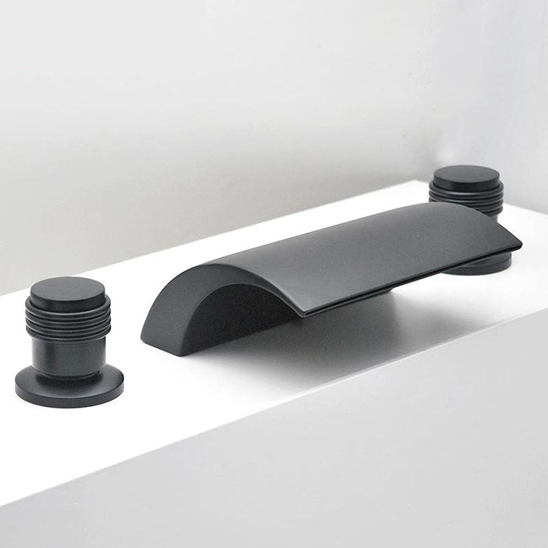 Modern Waterfall Spout Tub Faucet Bathroom Low Arc Bathtub Faucet Black Cylindrical Handle Hand Shower Not Included Clearhalo 'Bathroom Remodel & Bathroom Fixtures' 'Bathtub Faucets' 'bathtub_faucets' 'Home Improvement' 'home_improvement' 'home_improvement_bathtub_faucets' 7209352