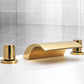 Modern Waterfall Spout Tub Faucet Bathroom Low Arc Bathtub Faucet Gold Tapered Handle Hand Shower Not Included Clearhalo 'Bathroom Remodel & Bathroom Fixtures' 'Bathtub Faucets' 'bathtub_faucets' 'Home Improvement' 'home_improvement' 'home_improvement_bathtub_faucets' 7209362