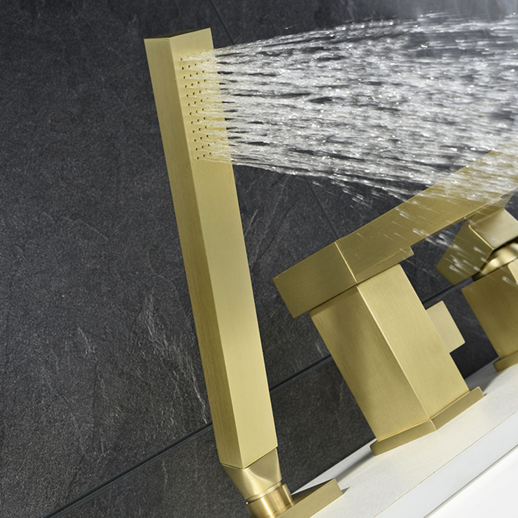 Modern Square Low Arc Faucet with Hand Shower Bathtub Faucet Clearhalo 'Bathroom Remodel & Bathroom Fixtures' 'Bathtub Faucets' 'bathtub_faucets' 'Home Improvement' 'home_improvement' 'home_improvement_bathtub_faucets' 7209388
