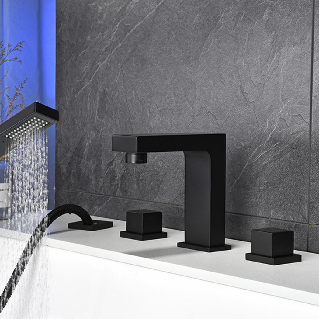 Modern Square Low Arc Faucet with Hand Shower Bathtub Faucet Clearhalo 'Bathroom Remodel & Bathroom Fixtures' 'Bathtub Faucets' 'bathtub_faucets' 'Home Improvement' 'home_improvement' 'home_improvement_bathtub_faucets' 7209392