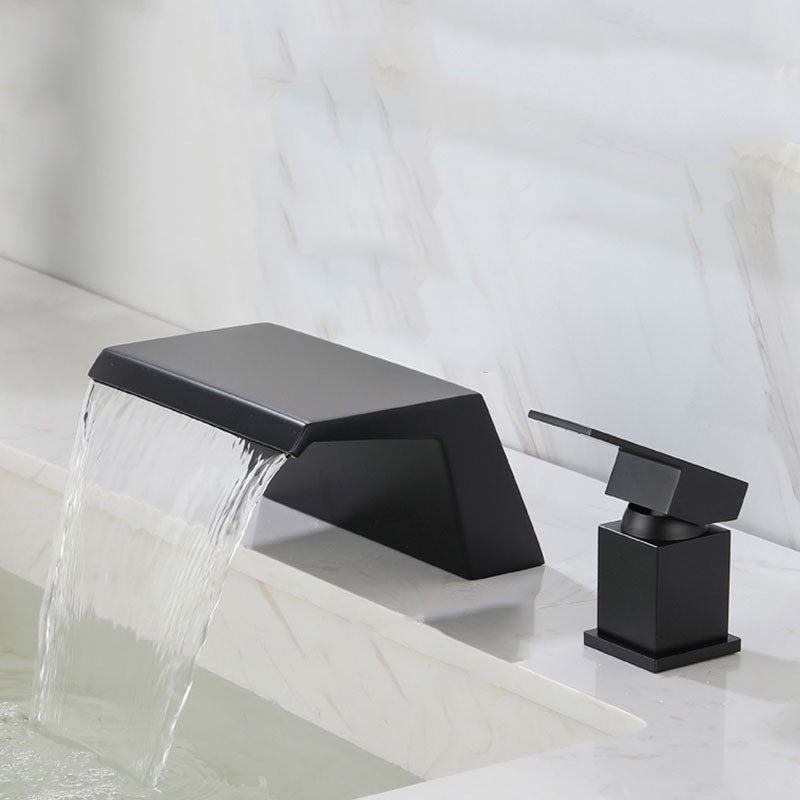 Waterfall Spout Tub Filler with 1 Handle Deck Mount Bathroom Faucet Black Square Clearhalo 'Bathroom Remodel & Bathroom Fixtures' 'Bathtub Faucets' 'bathtub_faucets' 'Home Improvement' 'home_improvement' 'home_improvement_bathtub_faucets' 7209407