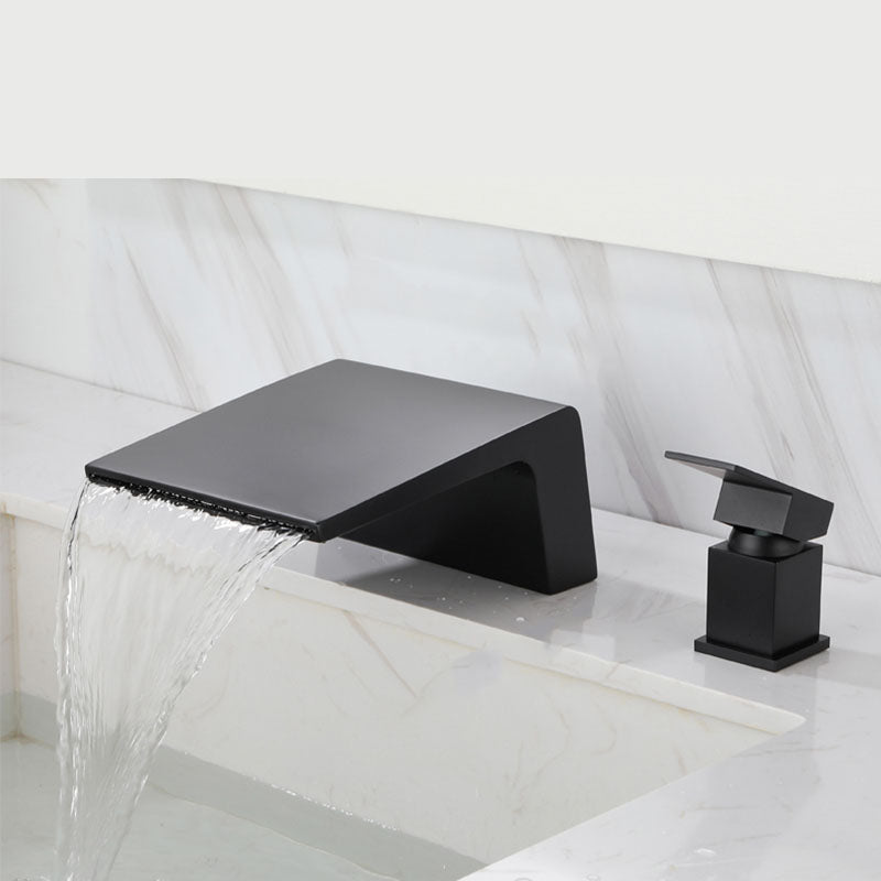 Waterfall Spout Tub Filler with 1 Handle Deck Mount Bathroom Faucet Black Rectangle Clearhalo 'Bathroom Remodel & Bathroom Fixtures' 'Bathtub Faucets' 'bathtub_faucets' 'Home Improvement' 'home_improvement' 'home_improvement_bathtub_faucets' 7209409
