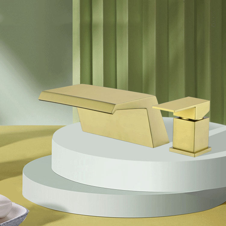 Waterfall Spout Tub Filler with 1 Handle Deck Mount Bathroom Faucet Clearhalo 'Bathroom Remodel & Bathroom Fixtures' 'Bathtub Faucets' 'bathtub_faucets' 'Home Improvement' 'home_improvement' 'home_improvement_bathtub_faucets' 7209413