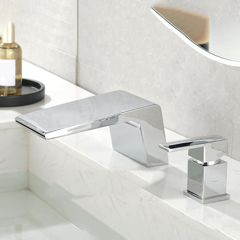 Waterfall Spout Tub Filler with 1 Handle Deck Mount Bathroom Faucet Chrome 7 Shape Clearhalo 'Bathroom Remodel & Bathroom Fixtures' 'Bathtub Faucets' 'bathtub_faucets' 'Home Improvement' 'home_improvement' 'home_improvement_bathtub_faucets' 7209419