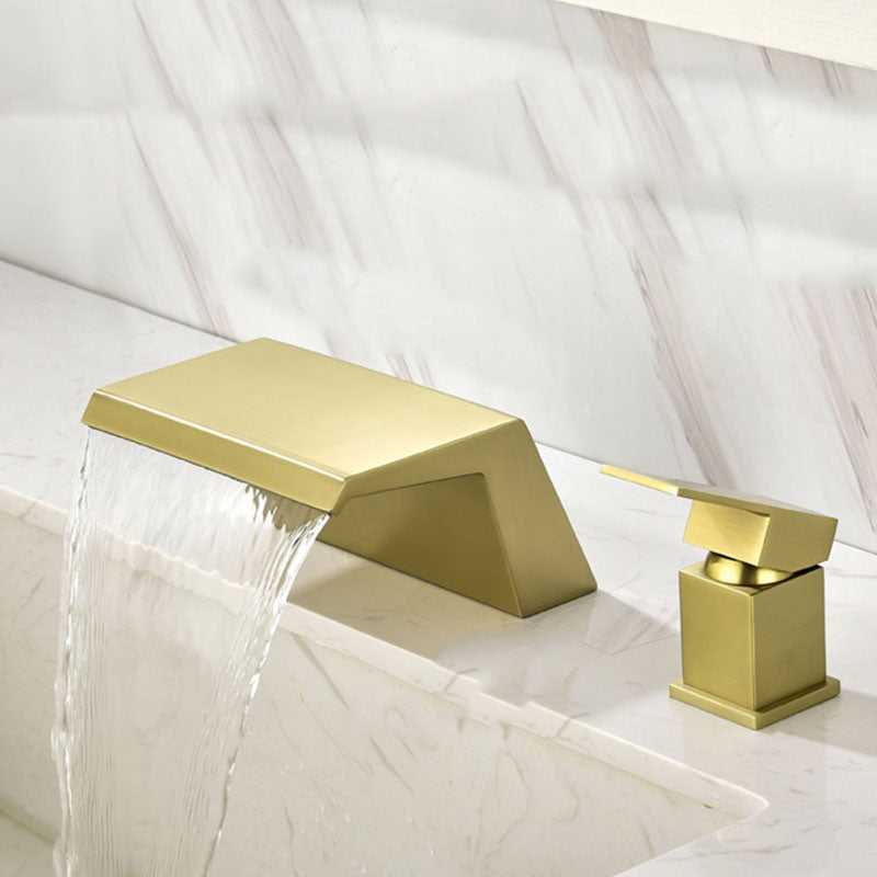 Waterfall Spout Tub Filler with 1 Handle Deck Mount Bathroom Faucet Gold Square Clearhalo 'Bathroom Remodel & Bathroom Fixtures' 'Bathtub Faucets' 'bathtub_faucets' 'Home Improvement' 'home_improvement' 'home_improvement_bathtub_faucets' 7209423