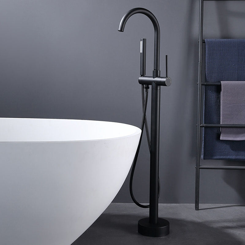 Brass Freestanding Tub Filler with Water Inlet Pipe Floor Mounted Bathroom Faucet Clearhalo 'Bathroom Remodel & Bathroom Fixtures' 'Bathtub Faucets' 'bathtub_faucets' 'Home Improvement' 'home_improvement' 'home_improvement_bathtub_faucets' 7209431