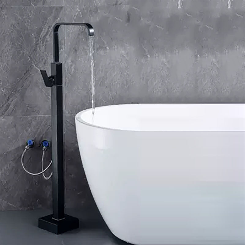 Brass Freestanding Tub Filler with Water Inlet Pipe Floor Mounted Bathroom Faucet Black Square Hand Shower Not Included Clearhalo 'Bathroom Remodel & Bathroom Fixtures' 'Bathtub Faucets' 'bathtub_faucets' 'Home Improvement' 'home_improvement' 'home_improvement_bathtub_faucets' 7209432