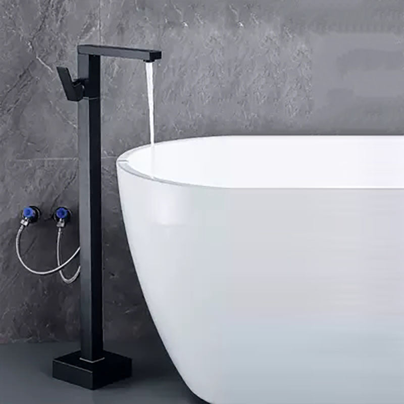 Brass Freestanding Tub Filler with Water Inlet Pipe Floor Mounted Bathroom Faucet Black 7 Shape Hand Shower Not Included Clearhalo 'Bathroom Remodel & Bathroom Fixtures' 'Bathtub Faucets' 'bathtub_faucets' 'Home Improvement' 'home_improvement' 'home_improvement_bathtub_faucets' 7209436