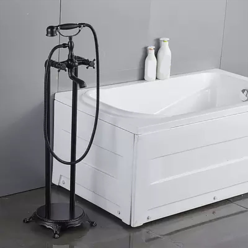 Brass Freestanding Tub Filler with Water Inlet Pipe Floor Mounted Bathroom Faucet Black Pipe Shape Hand Shower Included Clearhalo 'Bathroom Remodel & Bathroom Fixtures' 'Bathtub Faucets' 'bathtub_faucets' 'Home Improvement' 'home_improvement' 'home_improvement_bathtub_faucets' 7209437