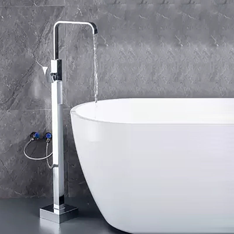 Brass Freestanding Tub Filler with Water Inlet Pipe Floor Mounted Bathroom Faucet Chrome Square Hand Shower Not Included Clearhalo 'Bathroom Remodel & Bathroom Fixtures' 'Bathtub Faucets' 'bathtub_faucets' 'Home Improvement' 'home_improvement' 'home_improvement_bathtub_faucets' 7209449