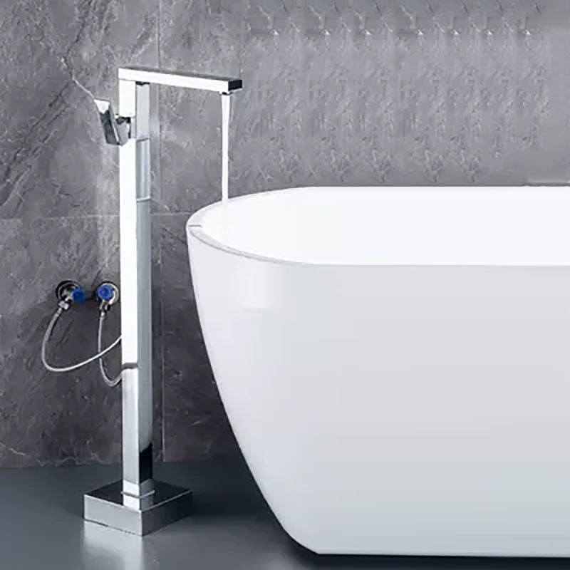 Brass Freestanding Tub Filler with Water Inlet Pipe Floor Mounted Bathroom Faucet Chrome 7 Shape Hand Shower Not Included Clearhalo 'Bathroom Remodel & Bathroom Fixtures' 'Bathtub Faucets' 'bathtub_faucets' 'Home Improvement' 'home_improvement' 'home_improvement_bathtub_faucets' 7209452