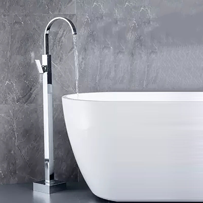 Brass Freestanding Tub Filler with Water Inlet Pipe Floor Mounted Bathroom Faucet Chrome Square Curved Faucet Hand Shower Not Included Clearhalo 'Bathroom Remodel & Bathroom Fixtures' 'Bathtub Faucets' 'bathtub_faucets' 'Home Improvement' 'home_improvement' 'home_improvement_bathtub_faucets' 7209453