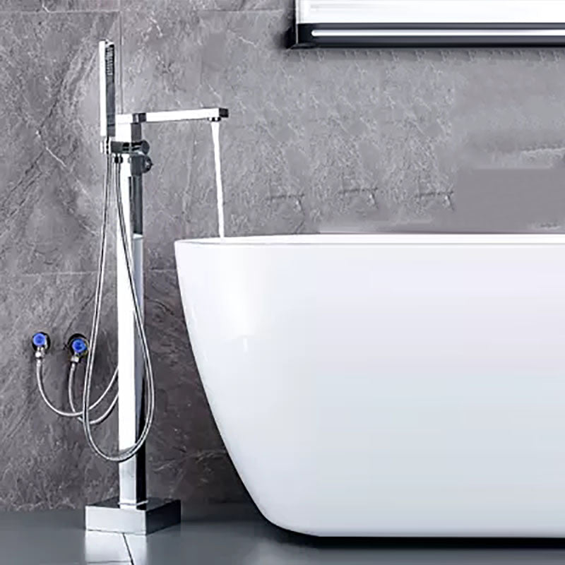 Brass Freestanding Tub Filler with Water Inlet Pipe Floor Mounted Bathroom Faucet Chrome 7 Shape Hand Shower Included Clearhalo 'Bathroom Remodel & Bathroom Fixtures' 'Bathtub Faucets' 'bathtub_faucets' 'Home Improvement' 'home_improvement' 'home_improvement_bathtub_faucets' 7209456