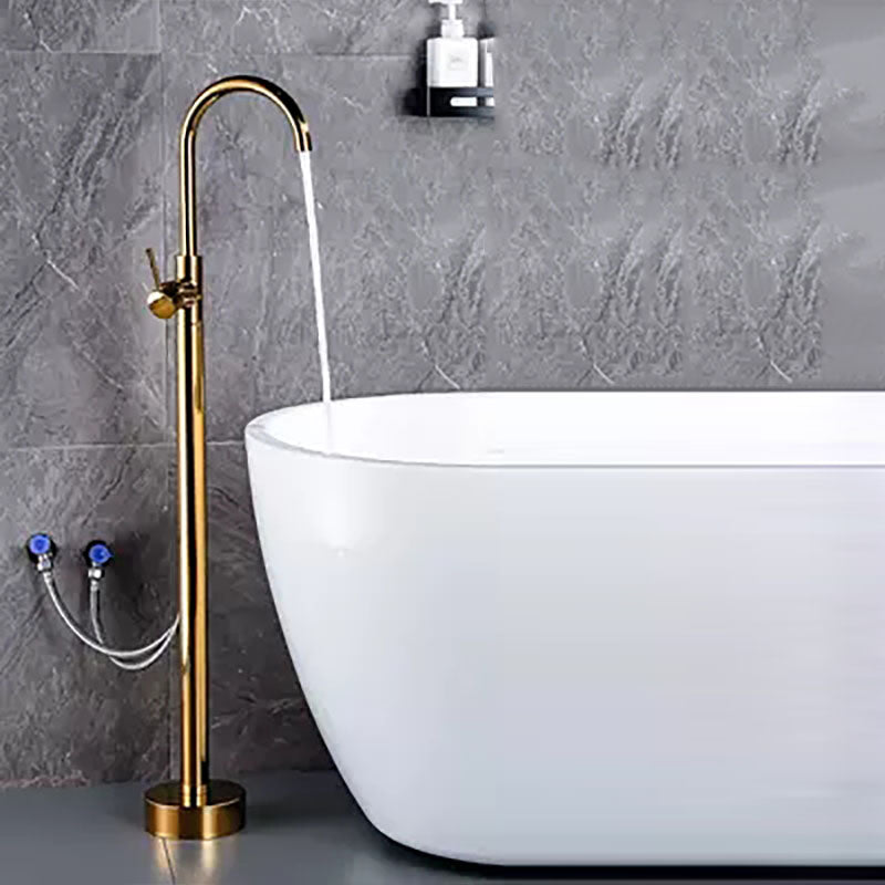 Brass Freestanding Tub Filler with Water Inlet Pipe Floor Mounted Bathroom Faucet Gold Round Hand Shower Not Included Clearhalo 'Bathroom Remodel & Bathroom Fixtures' 'Bathtub Faucets' 'bathtub_faucets' 'Home Improvement' 'home_improvement' 'home_improvement_bathtub_faucets' 7209458
