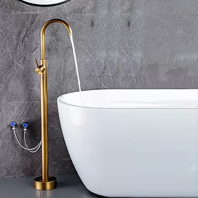 Brass Freestanding Tub Filler with Water Inlet Pipe Floor Mounted Bathroom Faucet Bronze Round Hand Shower Not Included Clearhalo 'Bathroom Remodel & Bathroom Fixtures' 'Bathtub Faucets' 'bathtub_faucets' 'Home Improvement' 'home_improvement' 'home_improvement_bathtub_faucets' 7209461