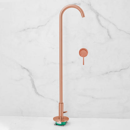 Contemporary Brass Freestanding Bathtub Faucet High Arc Bathtub Faucet Rose Gold Manual Switch Clearhalo 'Bathroom Remodel & Bathroom Fixtures' 'Bathtub Faucets' 'bathtub_faucets' 'Home Improvement' 'home_improvement' 'home_improvement_bathtub_faucets' 7209492