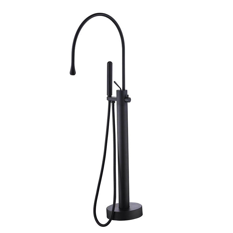 Modern Brass Freestanding Bathtub Faucet with Hand Shower Bathtub Faucet Black Clearhalo 'Bathroom Remodel & Bathroom Fixtures' 'Bathtub Faucets' 'bathtub_faucets' 'Home Improvement' 'home_improvement' 'home_improvement_bathtub_faucets' 7209495