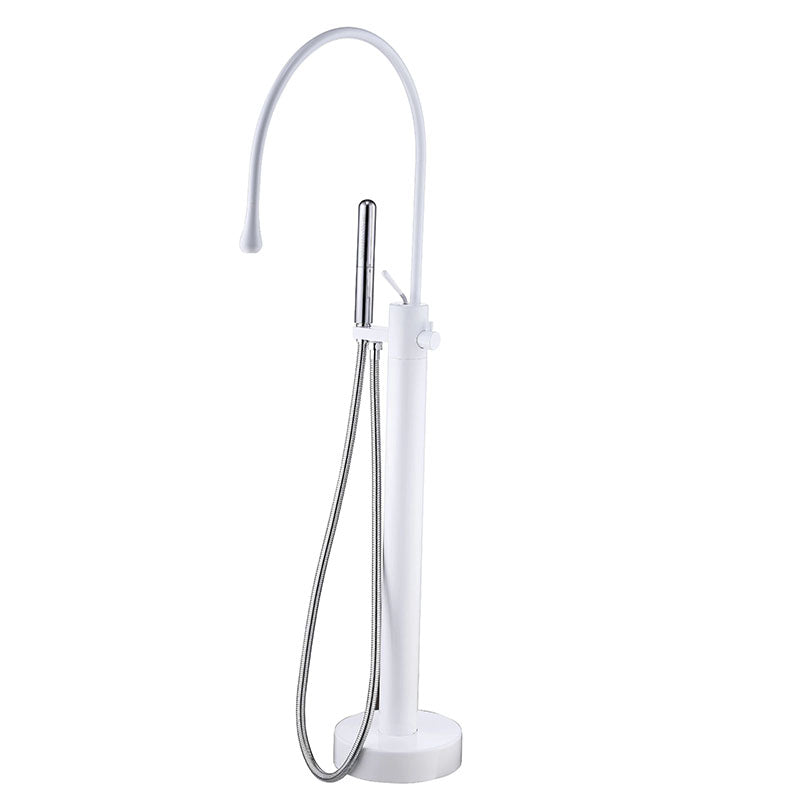 Modern Brass Freestanding Bathtub Faucet with Hand Shower Bathtub Faucet White Clearhalo 'Bathroom Remodel & Bathroom Fixtures' 'Bathtub Faucets' 'bathtub_faucets' 'Home Improvement' 'home_improvement' 'home_improvement_bathtub_faucets' 7209496