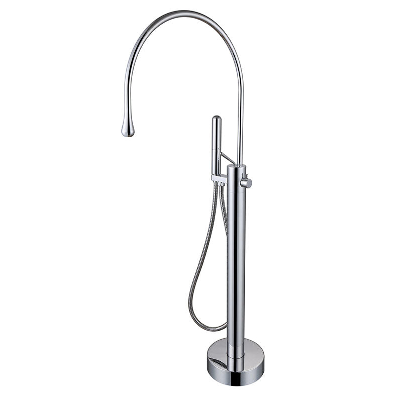 Modern Brass Freestanding Bathtub Faucet with Hand Shower Bathtub Faucet Chrome Clearhalo 'Bathroom Remodel & Bathroom Fixtures' 'Bathtub Faucets' 'bathtub_faucets' 'Home Improvement' 'home_improvement' 'home_improvement_bathtub_faucets' 7209497