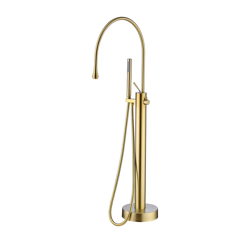 Modern Brass Freestanding Bathtub Faucet with Hand Shower Bathtub Faucet Gold Clearhalo 'Bathroom Remodel & Bathroom Fixtures' 'Bathtub Faucets' 'bathtub_faucets' 'Home Improvement' 'home_improvement' 'home_improvement_bathtub_faucets' 7209498